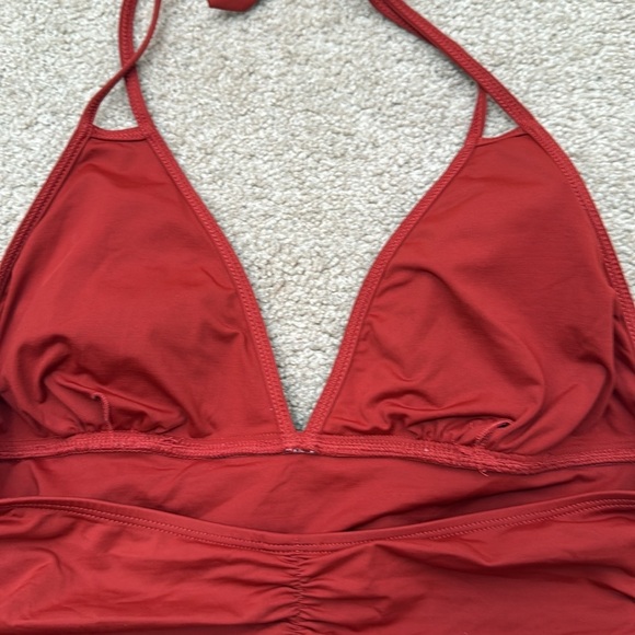 L Space The Nora Ruched Halter Tie Burnt Red/Orange One Piece Swimsuit Size 12 - Picture 7 of 9